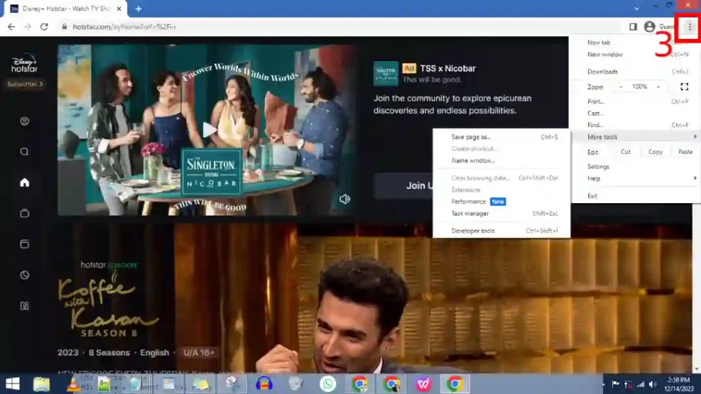 Click Three Dots In The Browser How to Download Disney Hotstar In Laptop (Windows 11)